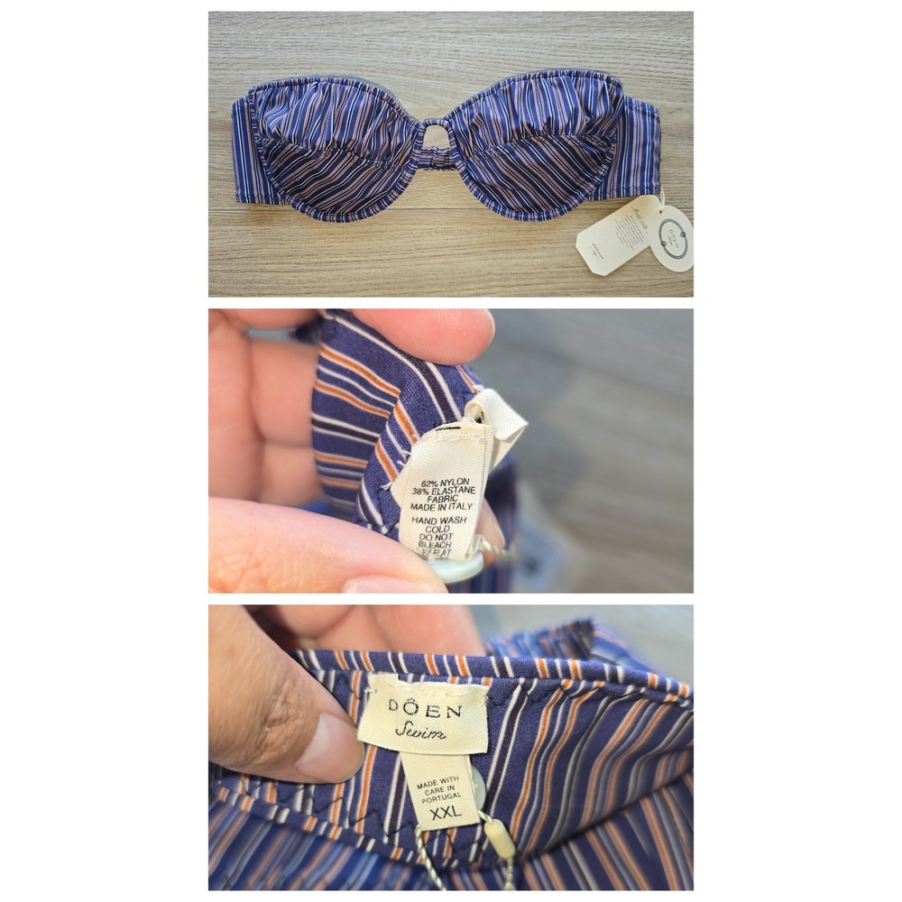 NWT DOEN Women Oceania Bikini set XXL San Marino Stripe Bandeau Underwire Swim - Picture 9 of 10